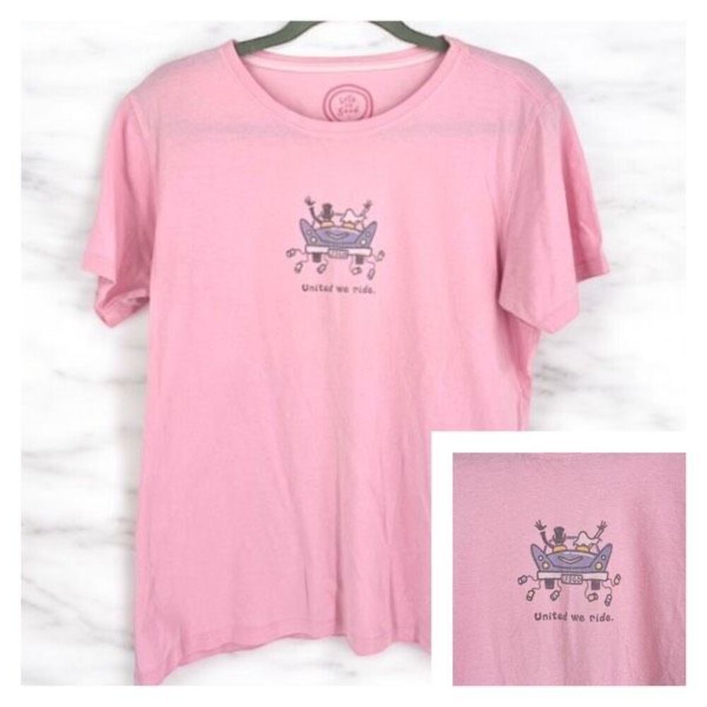 Life is Good Women's SS Wedding‎ United We Ride Beide Groom T-Shirt Pink Medium